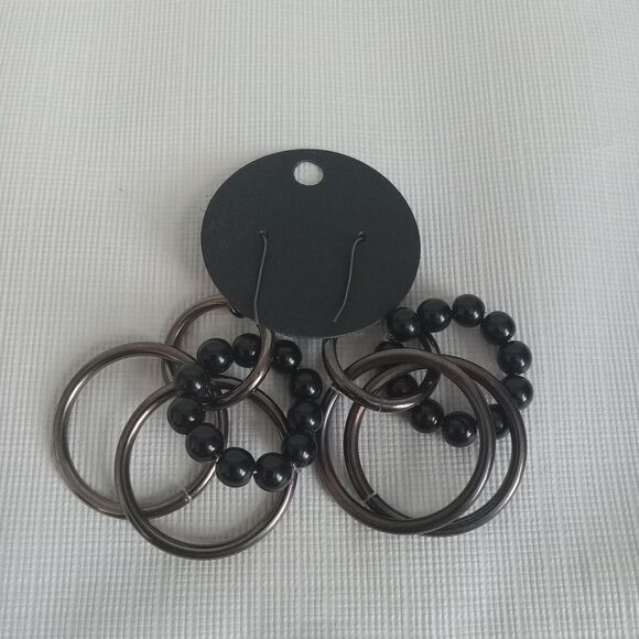 Black & Gunmetal Gray Metal Beaded Interlocked Multiple Hoops Dangle Earrings - Picture 2 of 8